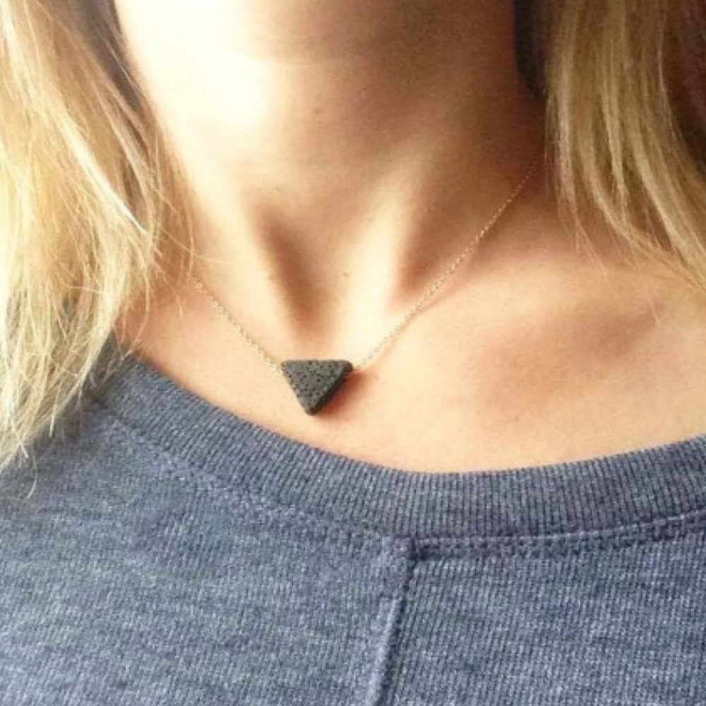 Trendy Gold Tone Lava Stone Triangle Necklace